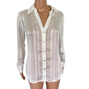 Y2K Cache Sheer Striped Blouse S Office Business Chic Old Money Retro White